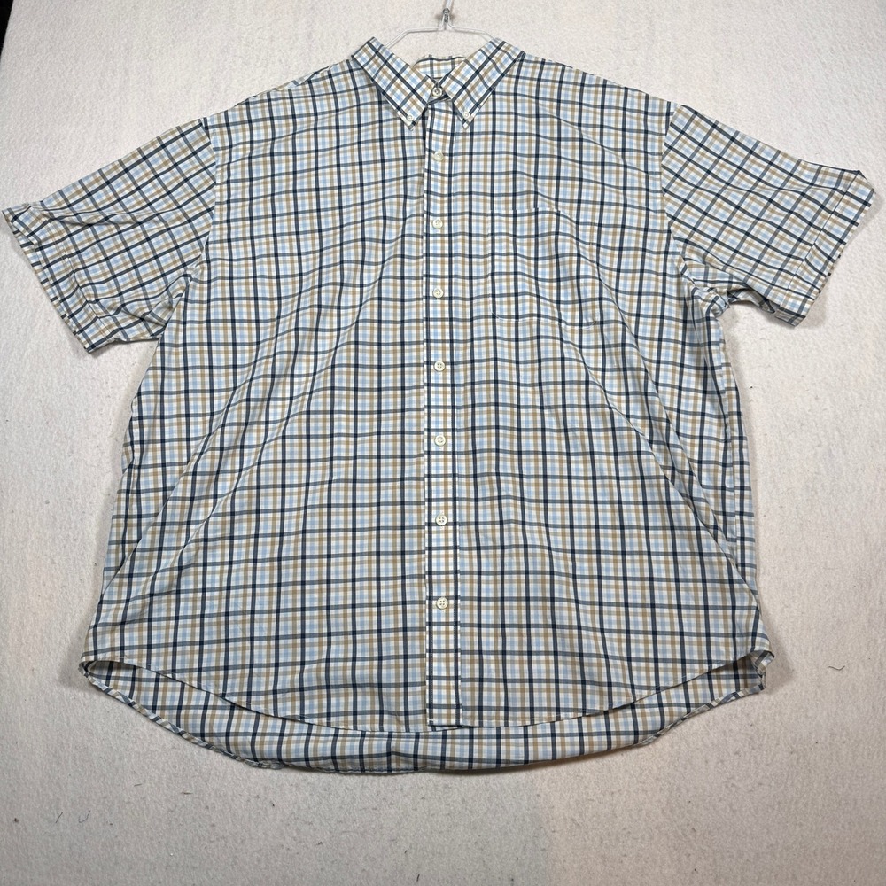 Arrow USA 1851 Mens 3XL Short Sleeve Button Down Plaid Shirt Blue Tan White